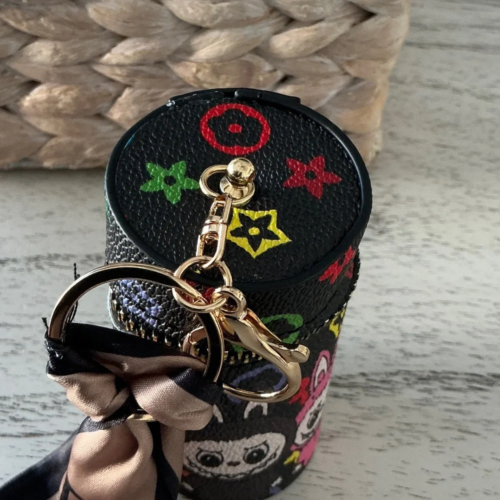 Designer-Inspired Black Multicolor Novelty Cylinder Bag Charm - Picture 2 of 3
